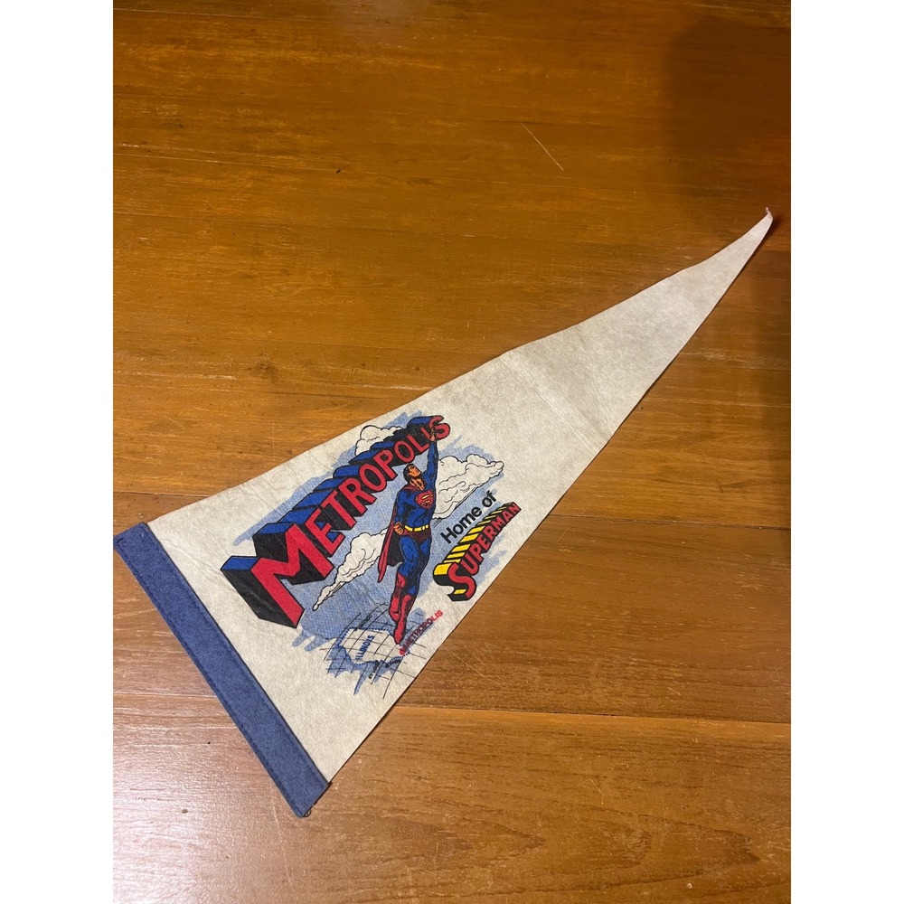 Vintage Metropolis Illinois Home of Superman Felt Pennant DC Comics Souvenir